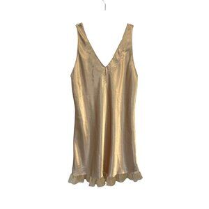 Amanda Stewart Intimates Nightgown Size XL Champagne Satin Embroidered Floral